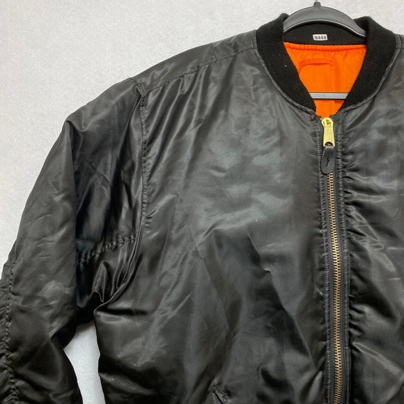 Arctic Pole Flight MA-1 Bomber Jacket Mens Size Large Black Orange Reversible - Picture 5 of 11